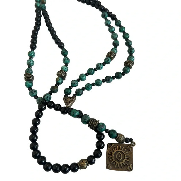 MJA Handmade Art Onyx Turquoise African Unisex Necklace In Carved Box - Picture 9 of 9